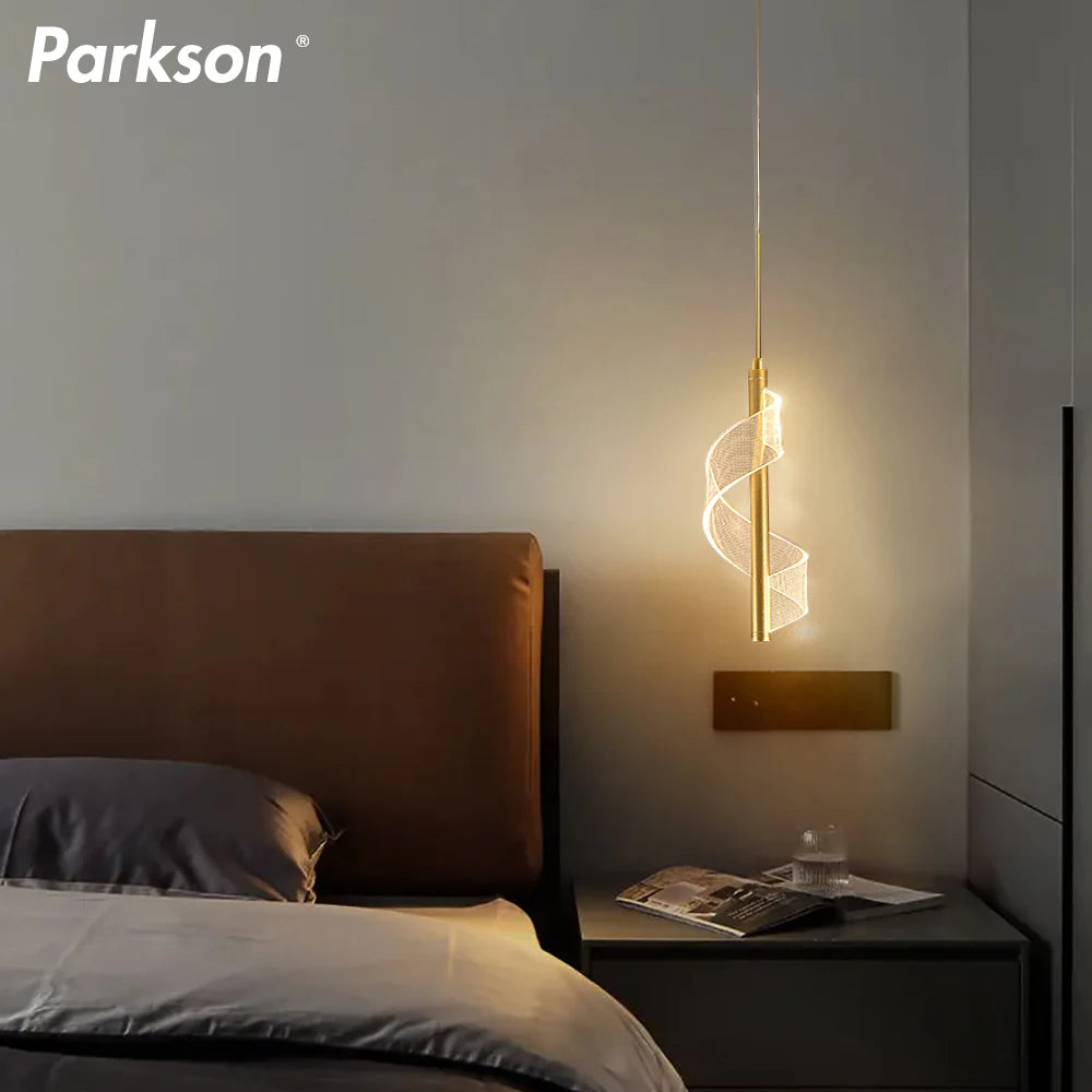 lampe suspendue moderne or blanc spirale transparente chambre salon minimaliste adjustable