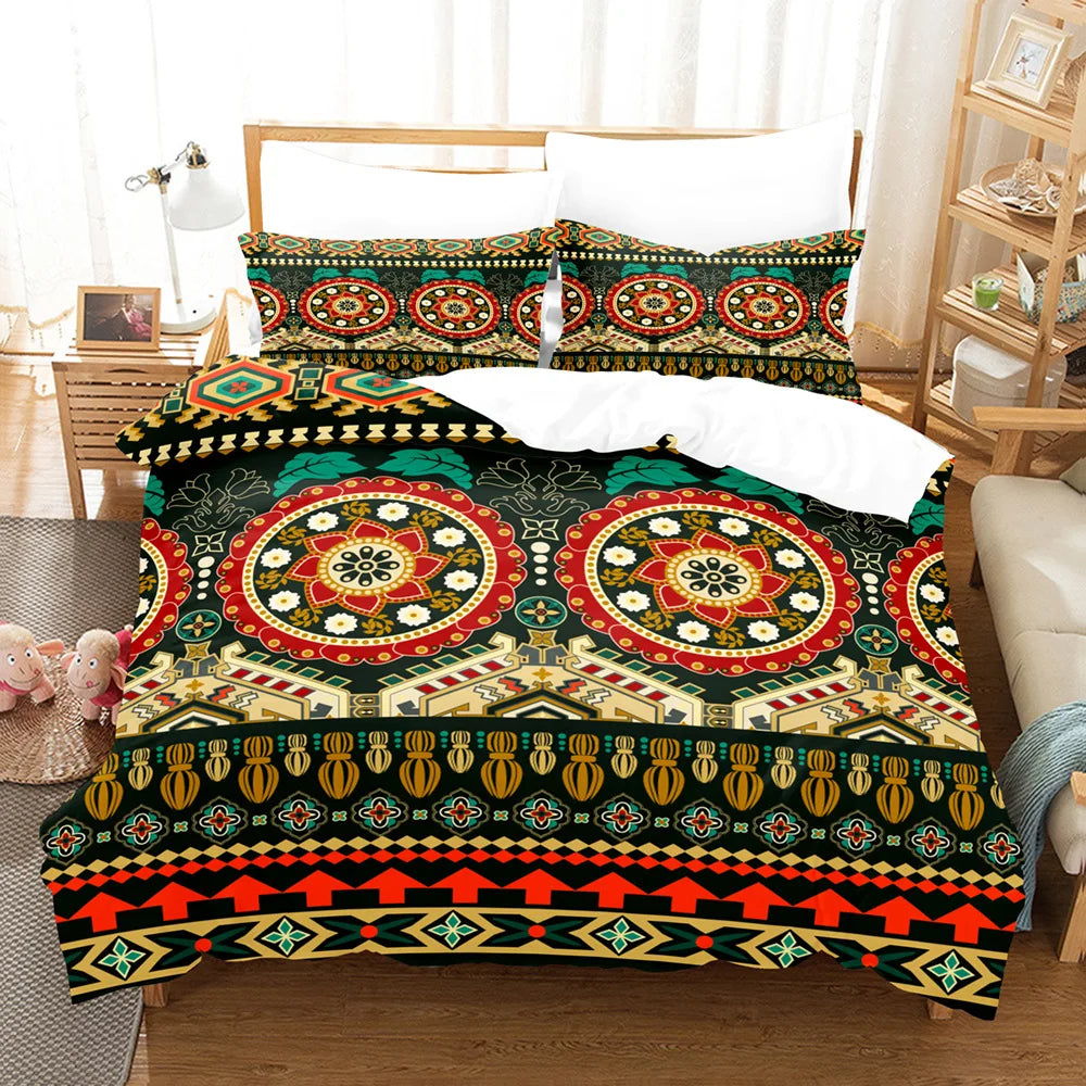 Détail du motif floral Mandala sur la housse de couette en polyester