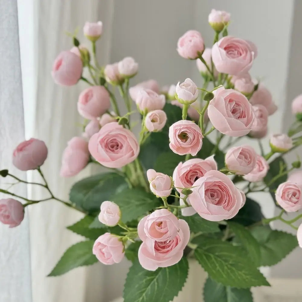 bouquet fleurs artificielles roses soies feuilles verte intérieur mariage anniversaire décoration champêtre minimaliste