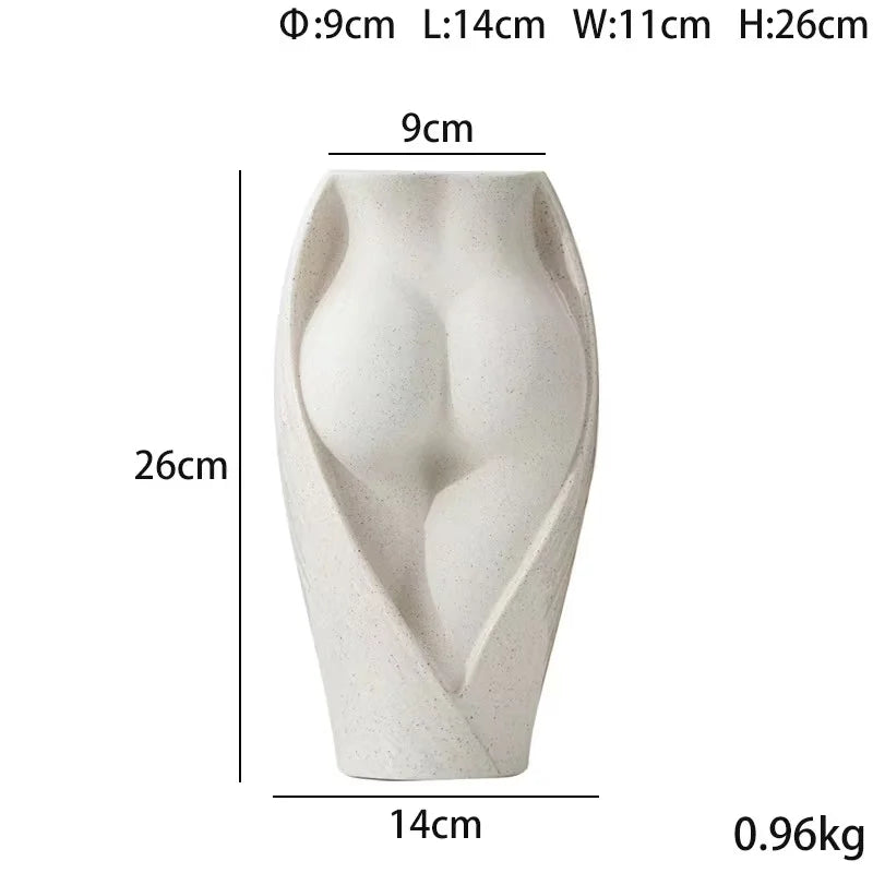 vases céramique modernes blancs fleurs séchées décoration table salon humains stylisés minimaliste