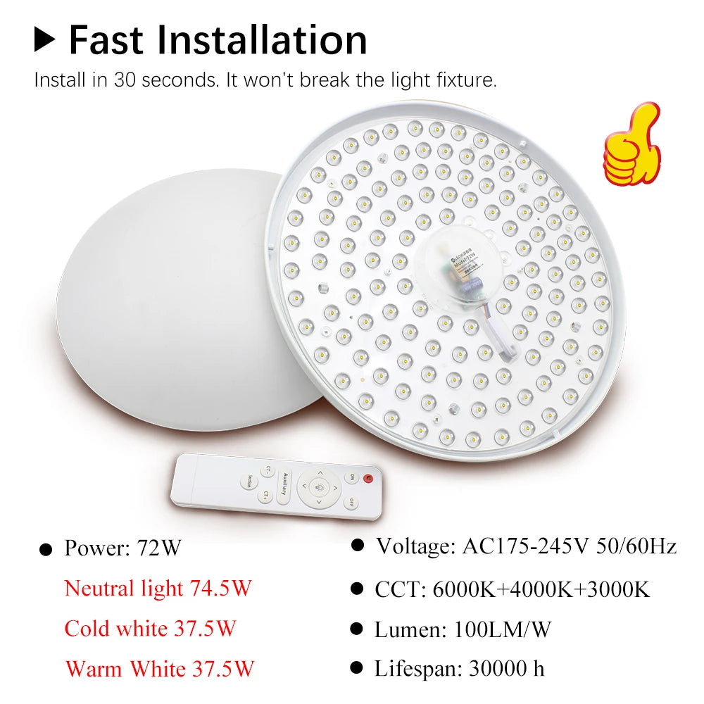 panneau led blanc moderne 285mm aimants télécommande câble alimentation 72w