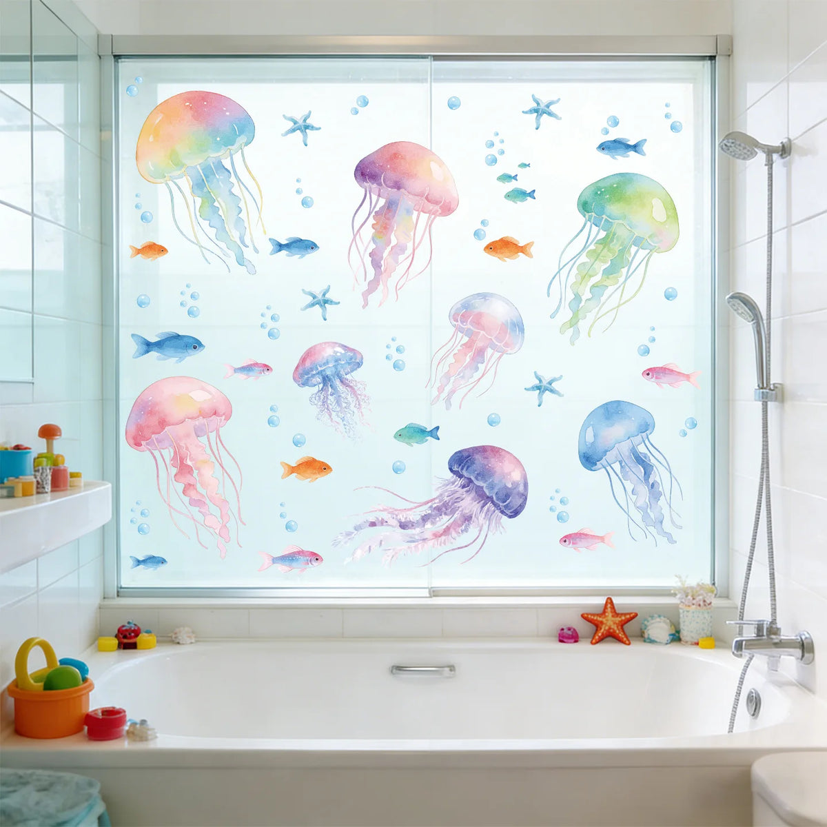 décoration murale stickers aquarelle méduses poissons étoiles mer enfants chambre salon nursery