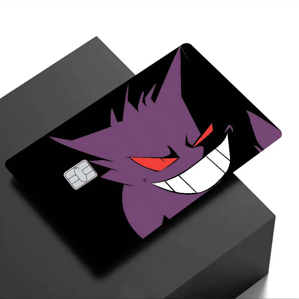 autocollants carte crédit dessin animé gengars monstres noirs violets yeux rouges nuages lunes motifs