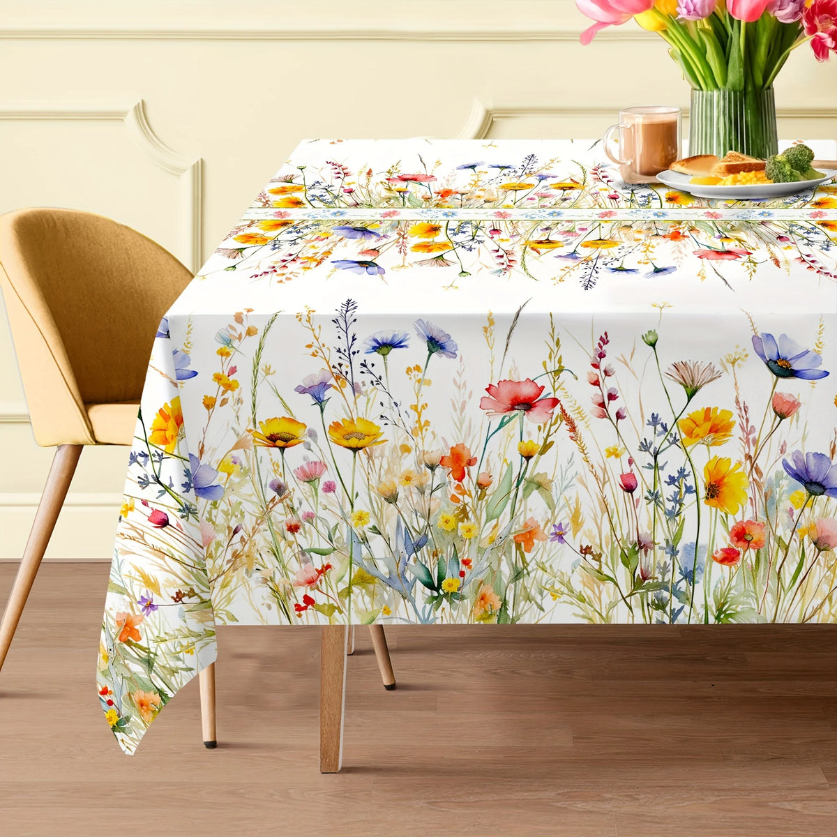 nappe rectangulaire fleurs colorées moderne réutilisable polyester maison printemps multicolore jaune rouge bleu vert
