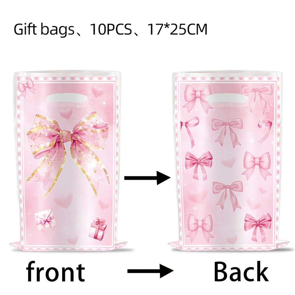 vaisselle jetable rose anniversaire filles assiettes gobelets serviettes nappe motif ruban fête enfant
