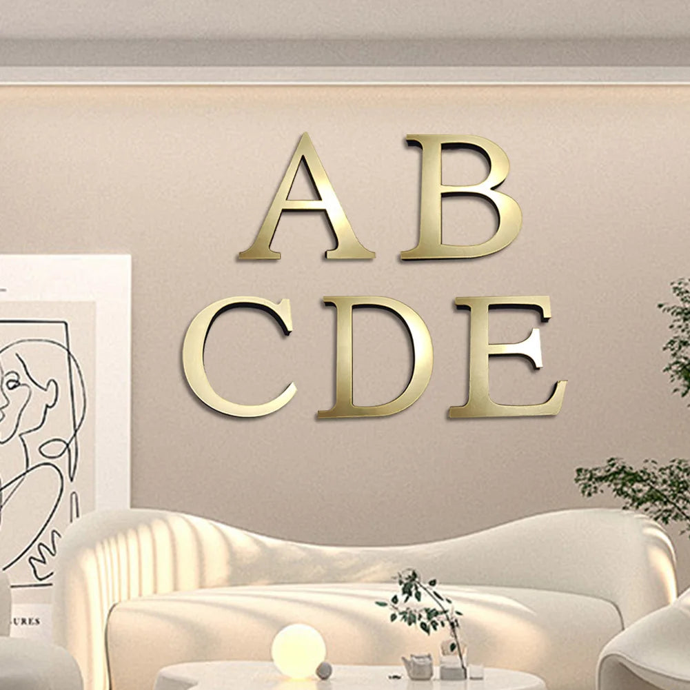 lettres alphabet dorées acrylique 3d autocollant mural décoration maison chic classique mat