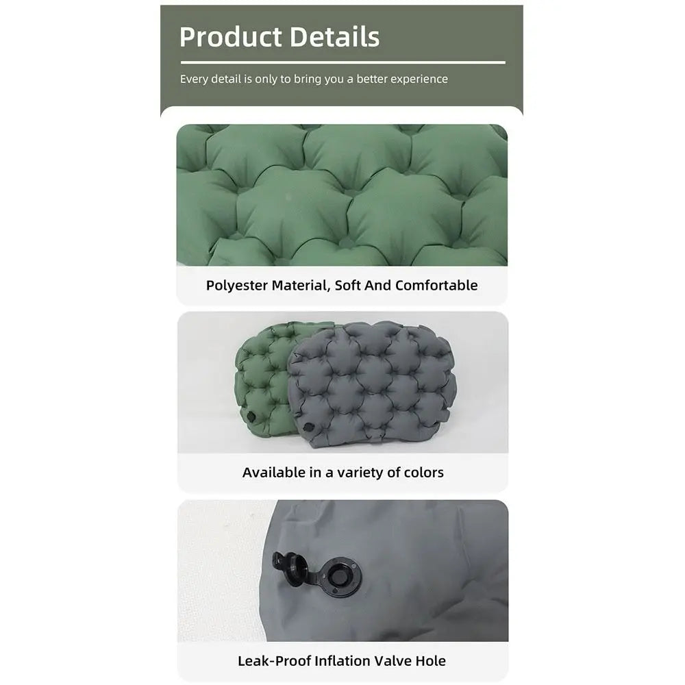 coussin gonflable vert gris tufté confortable valve gonflage imperméable polyester respirant légère portable camping