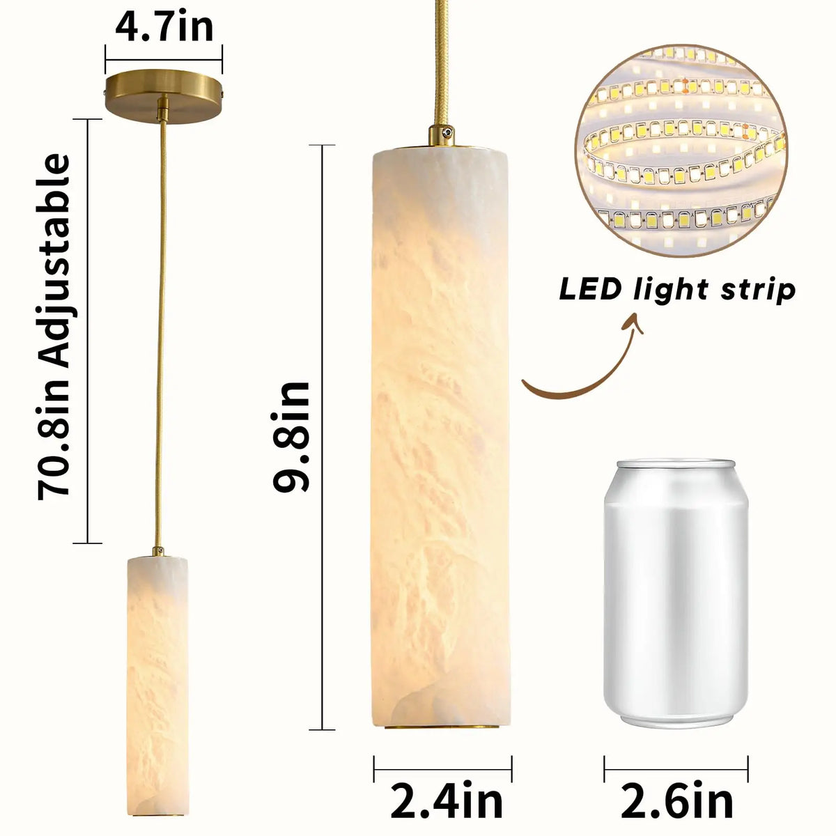 Suspension lumineuse marbrée moderne blanc beige marron clair pince câble doré