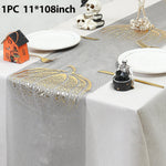 table table halloween citrouilles crânes araignées feuilles gris doré unique festive
