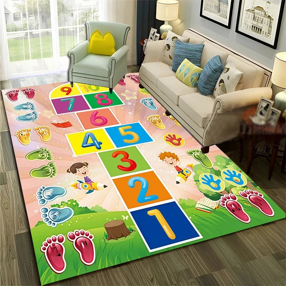 tapis jeu enfant multicolore motif animaux chiffres sol salon chambre décoration intérieure antidérapant polyester
