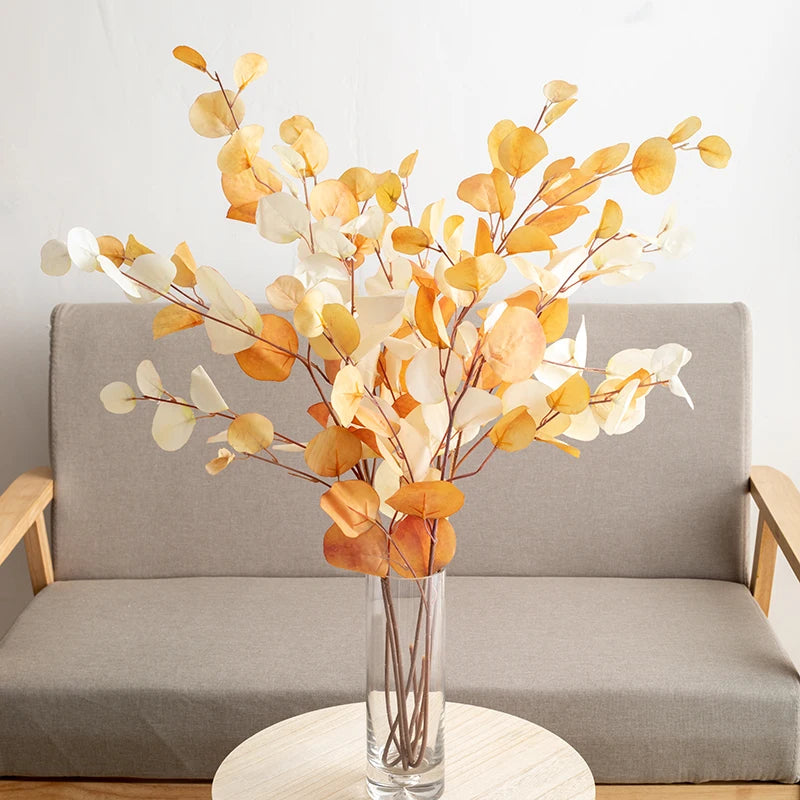 décoration intérieure branche artificielle feuilles rondes couleur automne naturelle minimaliste 87cm