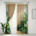 rideau occultant feuilles palmier moderne 100% polyester intégré balcon opacité beige vert