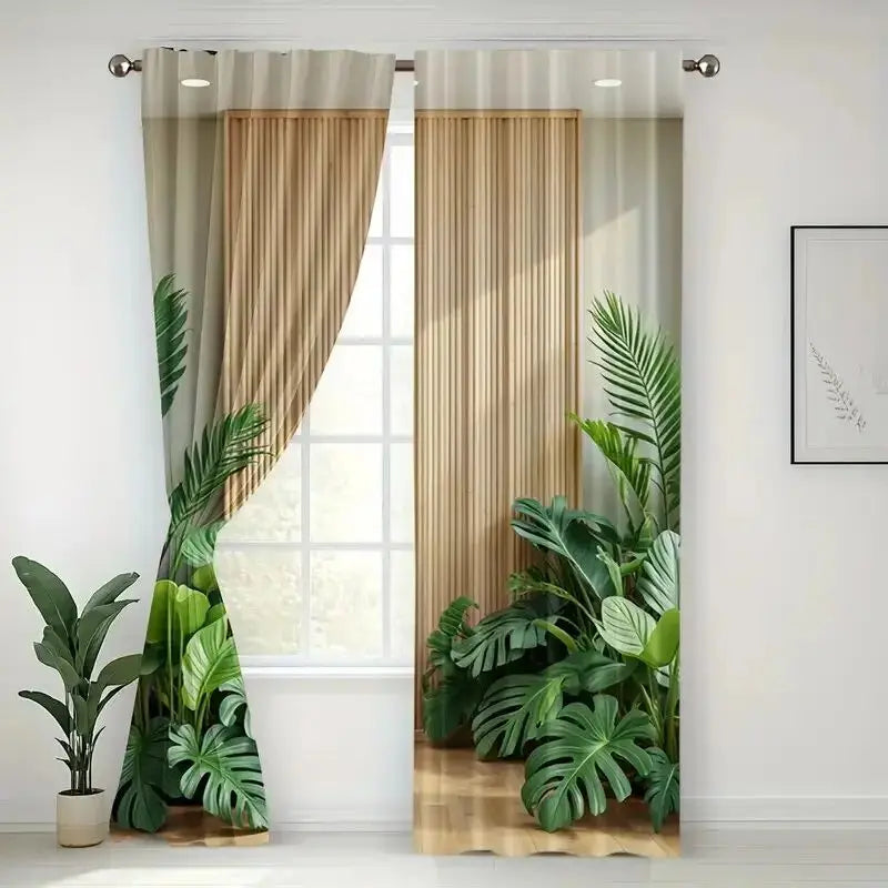 rideau occultant feuilles palmier moderne 100% polyester intégré balcon opacité beige vert