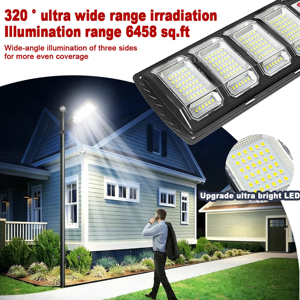 lampe solaire led moderne noire ip67 320 largeur éclairage détecteur mouvement contrôleur distant