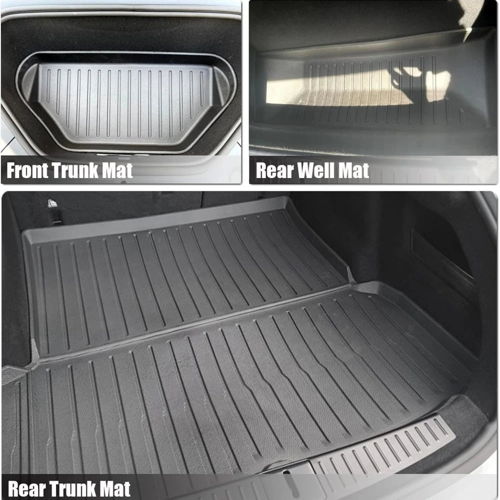 tapis sol coffre tesla model 2021 2024 noir rayures horizontales intégré étanche