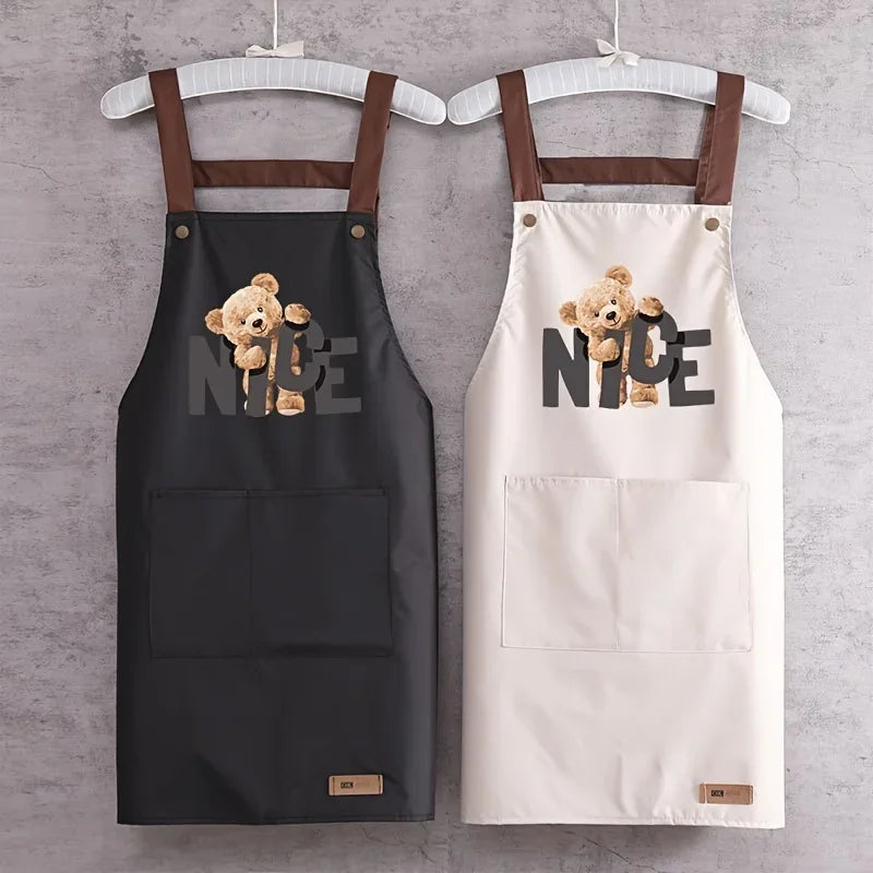 tablier cuisine imperméable noir blanc bleu clair rose pâle teddy bear poche élégants marrons