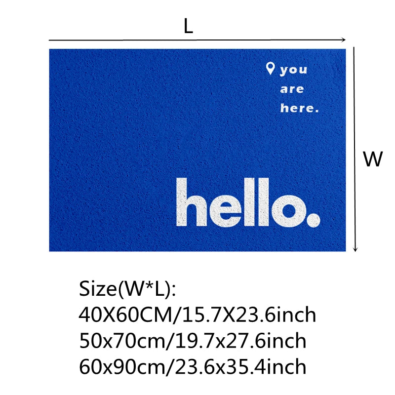 tapis d'entrée moderne lettre hello bleu antidérapant résistant extérieur 40x60cm 50x70cm 60x90cm