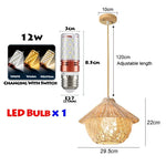 suspension lumineuse bois tressée moderne ampoule led câble électrique chambre salon
