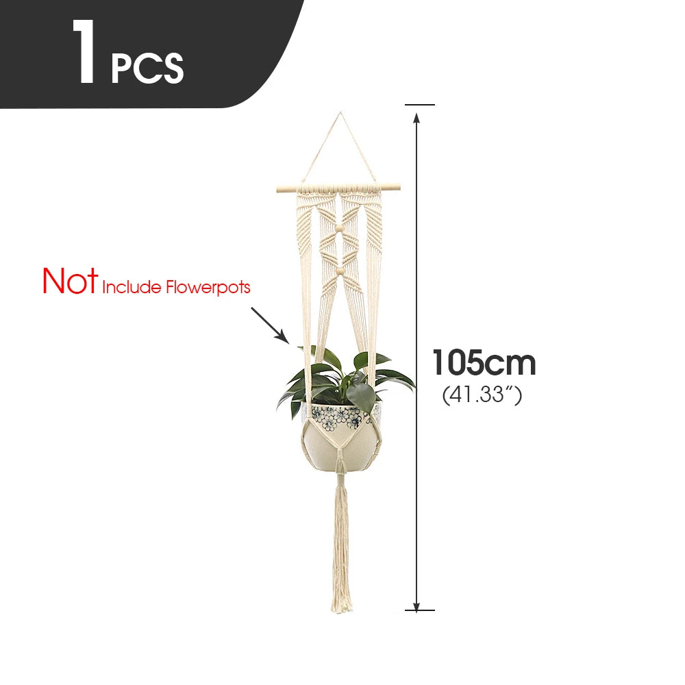 support plante suspendue macramé blanc fait main décoration jardin intérieur boho corde coton