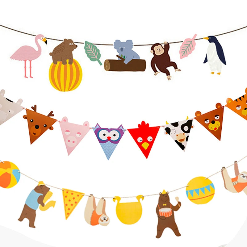 guirlande décorative anniversaire animaux mignons multicolore dessin animé oiseaux ours instruments musique