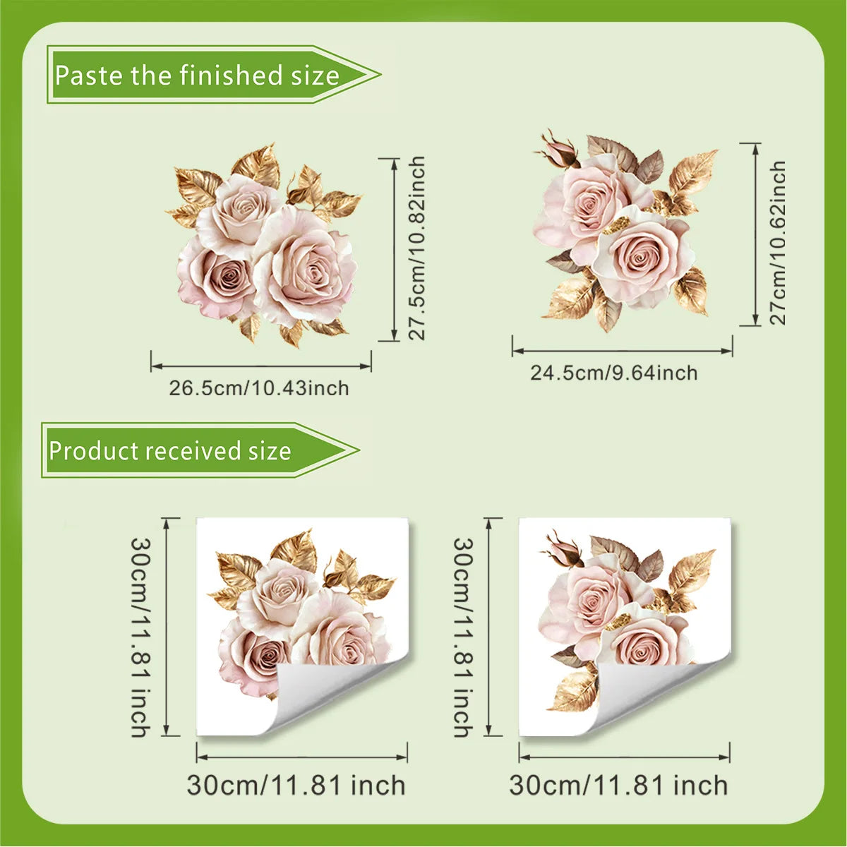 sticker mural fleurs roses feuilles dorées adhésif décoration salle bains porte chambre intérieur autocollant