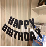 guirlande lettres anniversaire noir classique décoration fête happy birthday ballons assiettes gâteau
