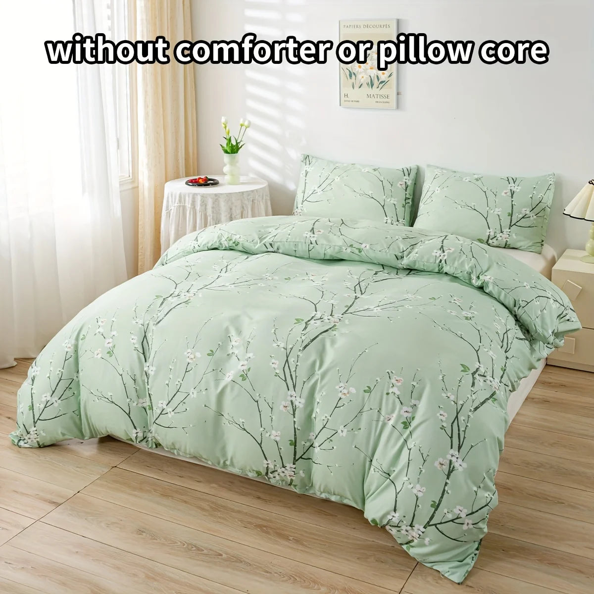 ensemble literie moderne fleurs blanches rose pâle vert clair blanc gris clair twin full