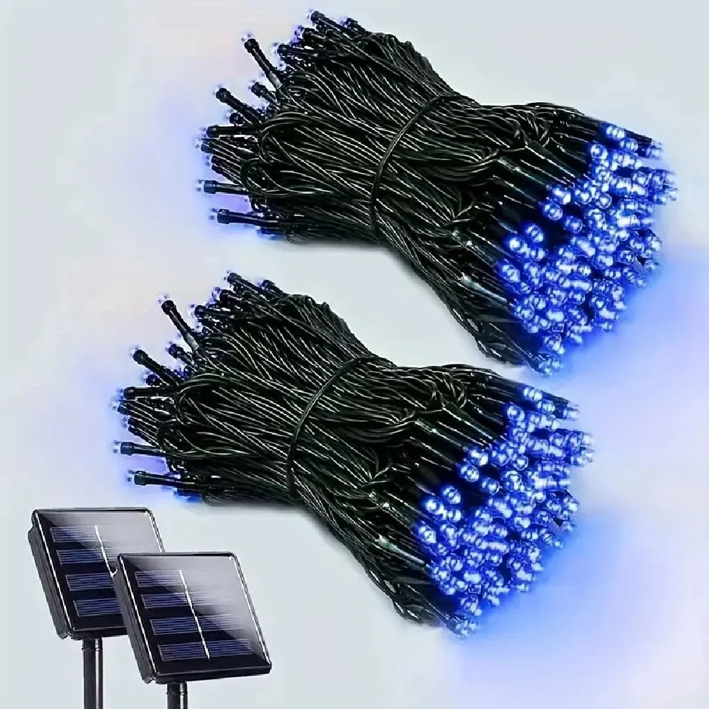 guirlande lumineuse solaire moderne 105ft 300led noir blanc filaments lumineux extérieur féerique patio jardin