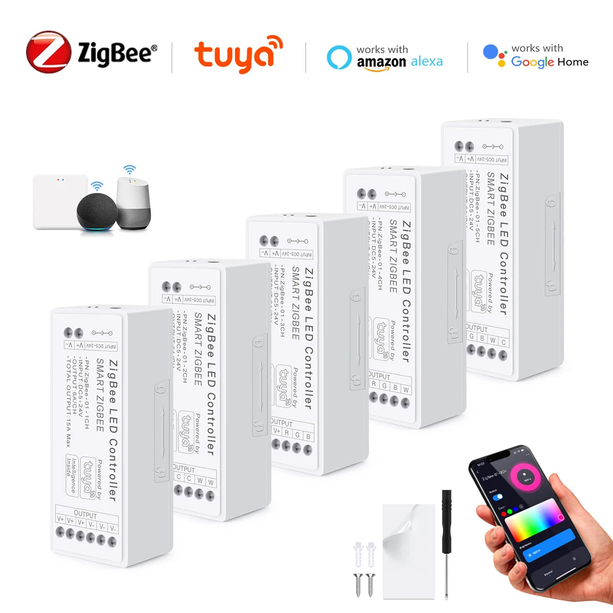 contrôleur led zigbee blanc moderne adhésif 1ch 2ch 3ch 4ch 5ch adaptateur puissance