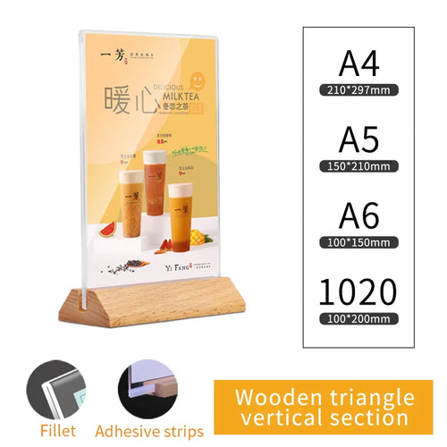 support carte table acrylique transparent base bois clips restaurant