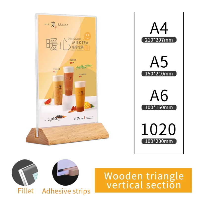 support carte table acrylique transparent base bois clips restaurant