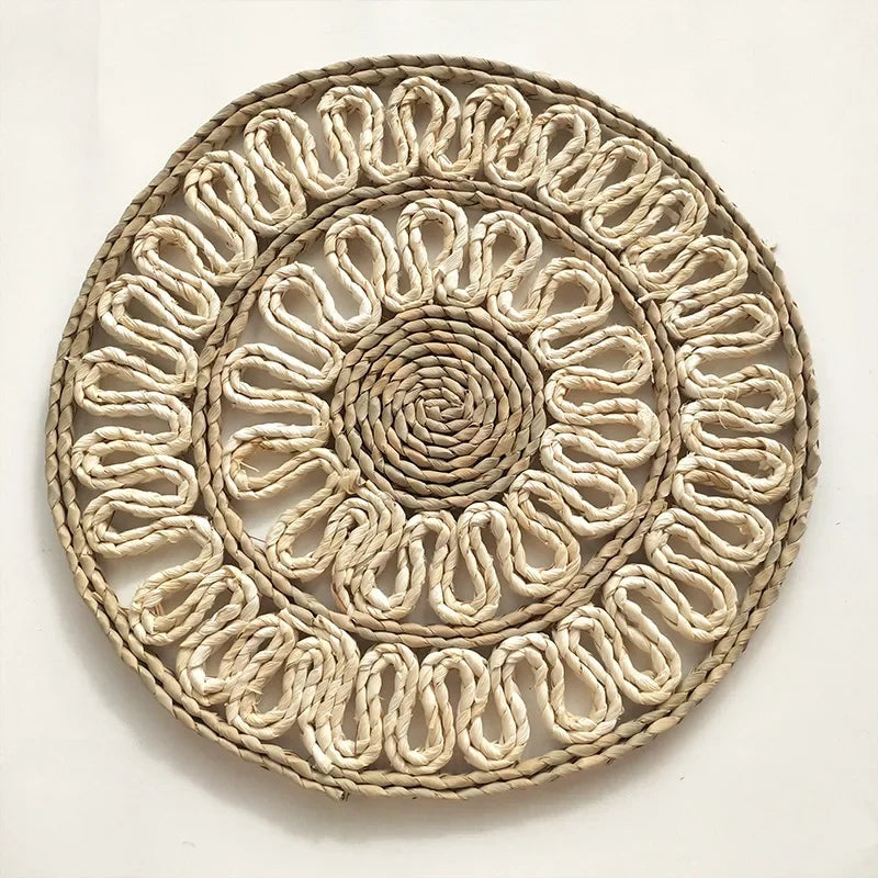 tapis table tressé spirale concentrique beige rustique opaque restaurant artisanal