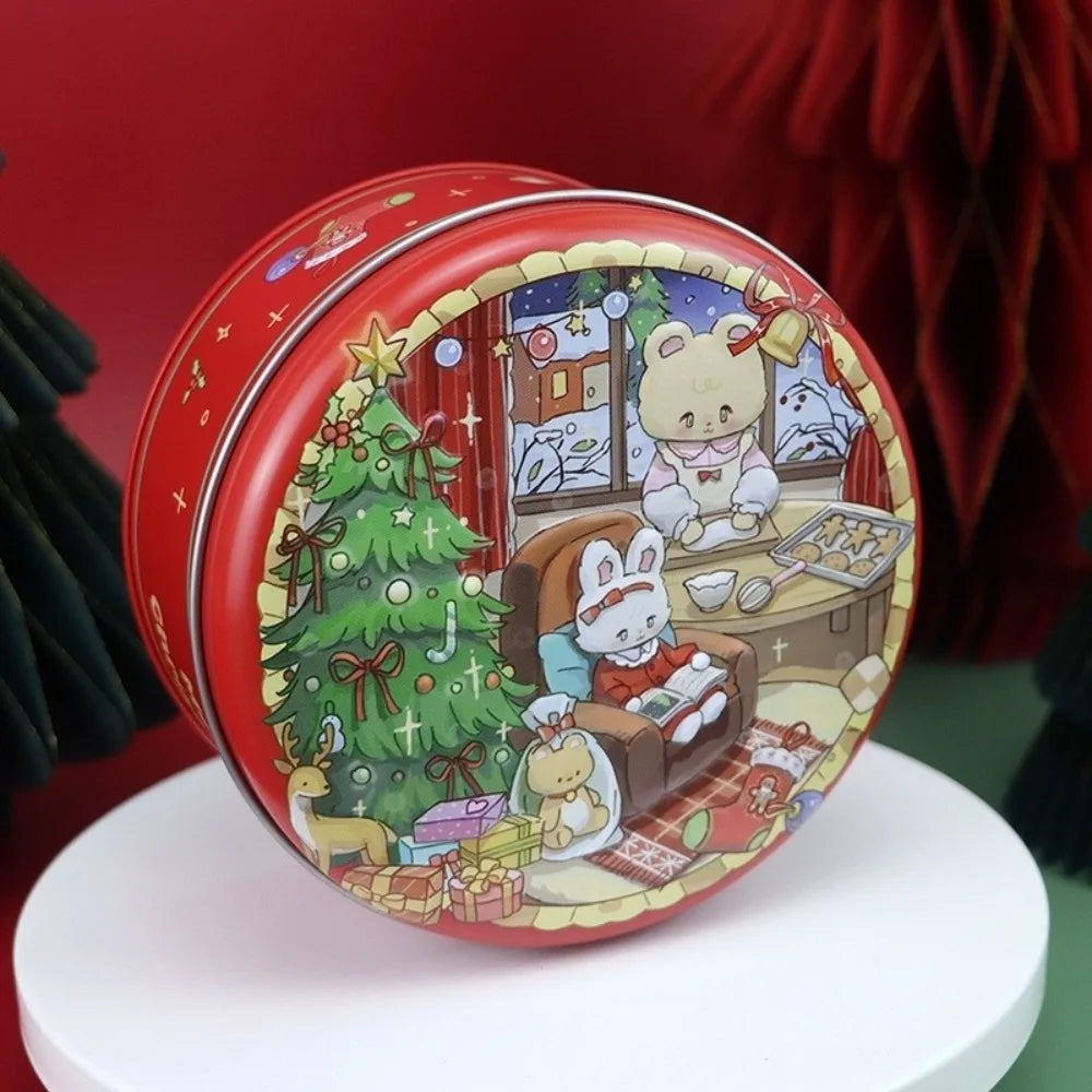 boîte ronde métal blanc rose vert bleu dessin animé wishes fruits gâteaux animaux festive