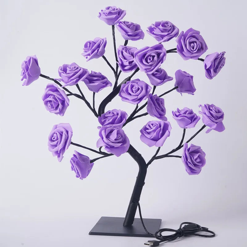 lampe led décorative arbre fleurs roses moderne romantique base plate interrupteur