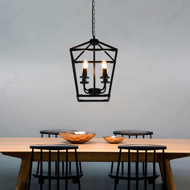 lustre suspendu industriel noir ampoules filament table rustique moderne chambre salon