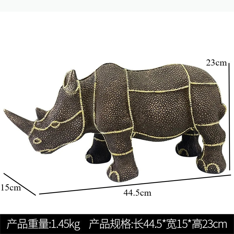 statuette rhinocéros marron foncé texture granuleuse décoratif animalier doré grande petite