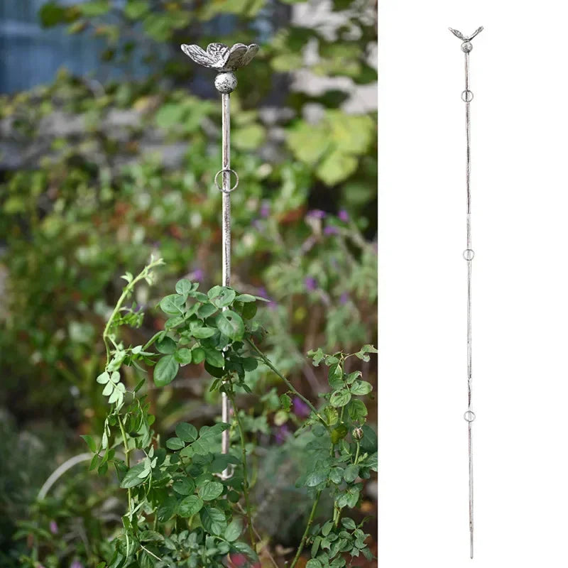 support plante argenté tuteur sol coq rustique décoration verticale anneaux circulaires ornement jardin champêtre
