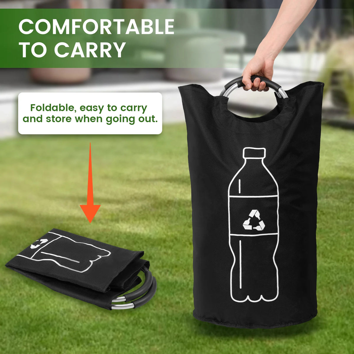 sac recyclage noir pliable oxford cloth 82l 115l multiple utilisation bouteilles plastique symbole recyclage