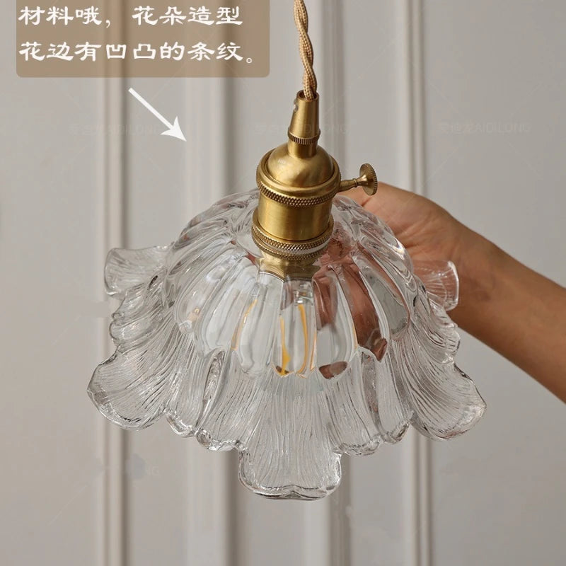 lampe suspendue verte fleur transparent vintage ampoule chaîne interrupteur chambre restaurant exposition