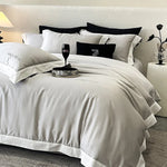 parure lit luxe coton lyocell satiné housse couette drap plat taies oreillers blanc
