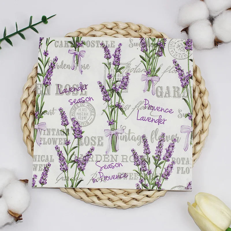serviettes jetables lavande vintage blanc violet motifs fleurs textes provence