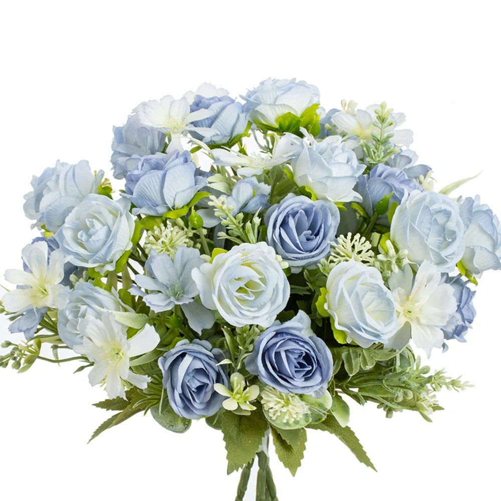 décoration extérieure bouquet fleurs artificielles modernes mariage anniversaire bleu blanc rose pale