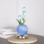 lampe table moderne rechargeable tulipes multicolores marbrées base métallique bleu rose orange violet rechargeable