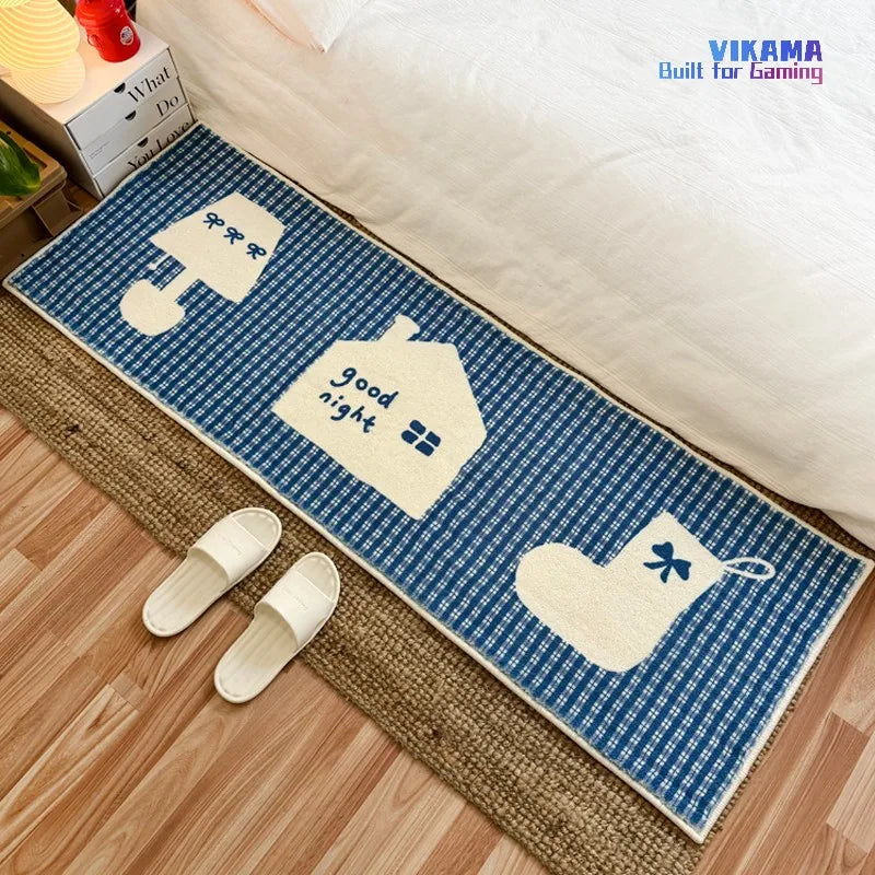 tapis moderne bleu rouge carrés textile adhésif machine lavable chambre salon salle bain