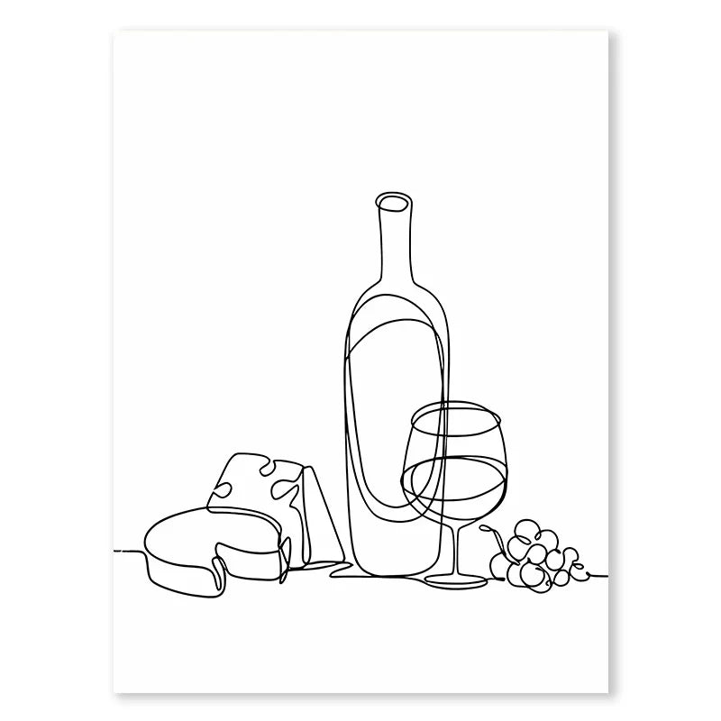 affiche toile minimaliste noir blanc lignes abstraites décoration murale moderne cuisine restaurant appartement