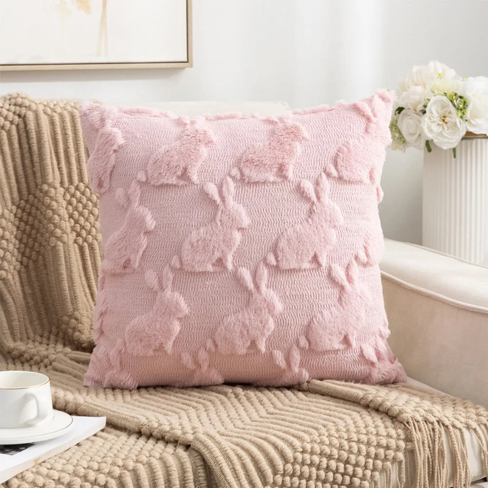 housse coussin décoration moderne rose clair blanc motifs floraux polyester coton 45cm lit chambre