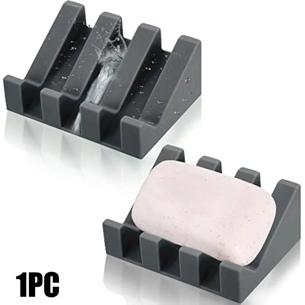 support savon silicone noir grooves moderne salle bains drainage auto savon