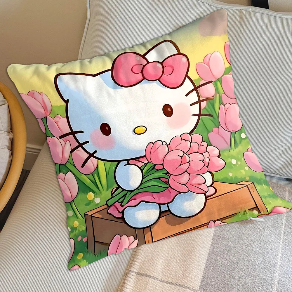 coussin décoratif carré motif hello kitty cartoon canapé lit chaise maison couleur rose