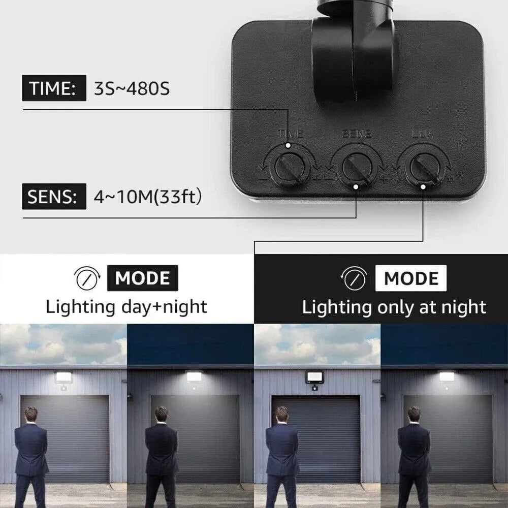 projecteur led moderne éclairage extérieur noir ip66 détecteur mouvement fixation murale flux lumineux économie