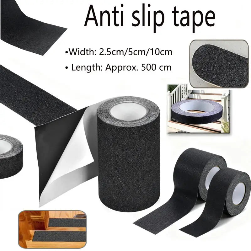 ruban antidérapant noir adhésif grains fins pratique longueur 5m largeur 2.5cm 5cm 10cm sécurité